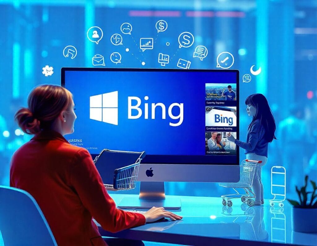 Imagem ilustrativa de uma pessoa usando o Bing para vender. Foto: Freepik IA.