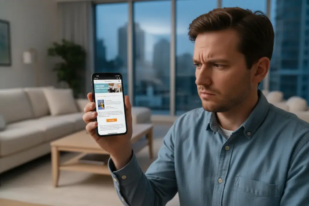 Representação de um layout de site com instabilidade visual causada por CLS