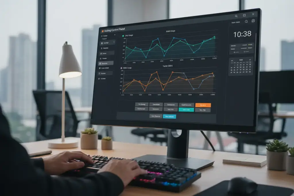 Como Escolher o Plano de Hospedagem VPS Certo? Tudo o que Você Precisa Saber para a Melhor Escolha! 1 Painel de controle exibindo recursos de CPU e RAM de uma hospedagem VPS