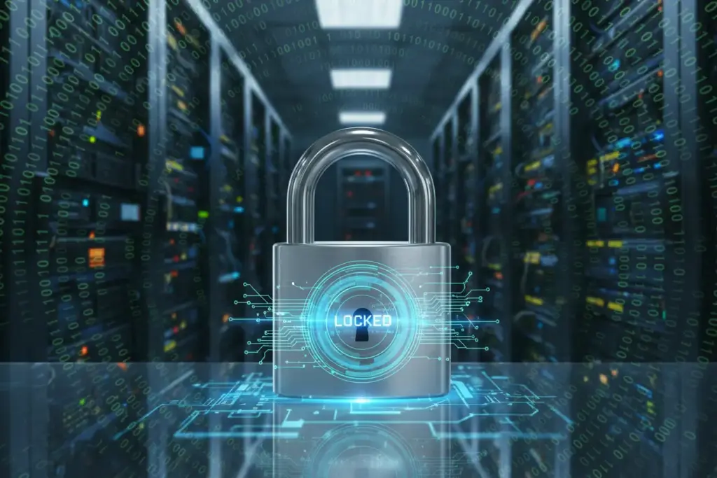 Como Escolher o Plano de Hospedagem VPS Certo? Tudo o que Você Precisa Saber para a Melhor Escolha! 2 Infraestrutura de segurança e data center protegendo servidores VPS