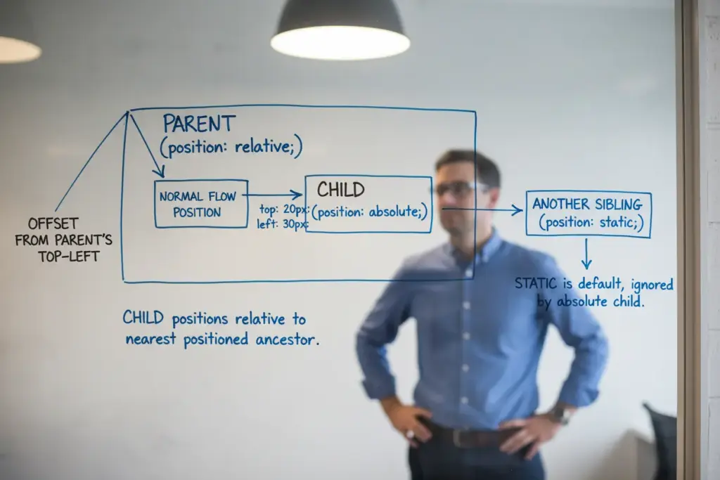 Infográfico sobre posicionamento relativo e absoluto