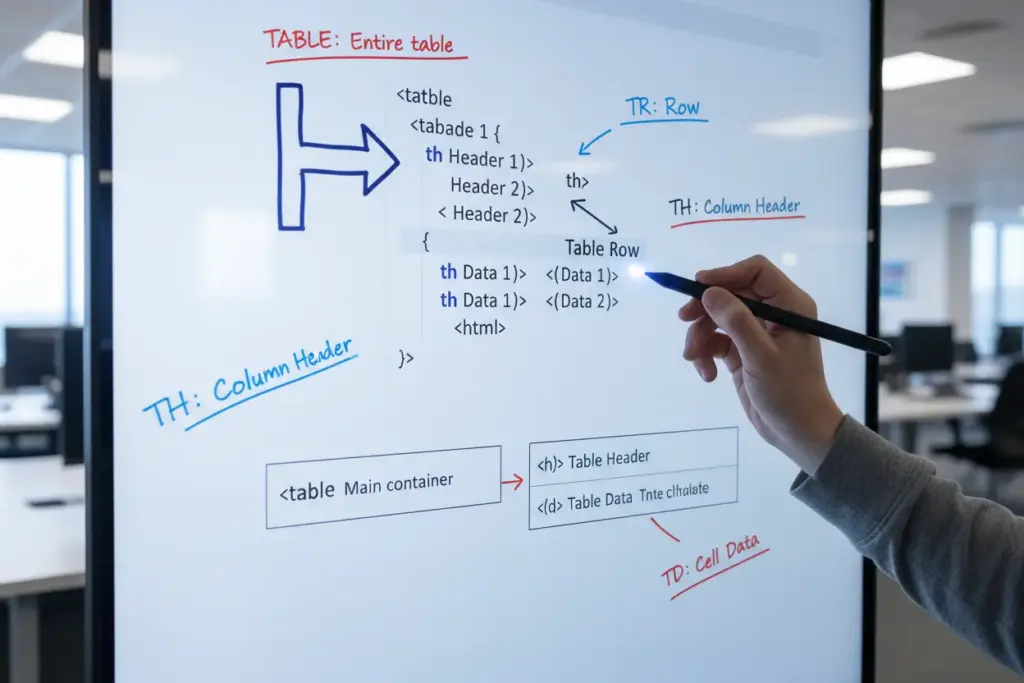 Elementos essenciais para estruturar tabelas HTML