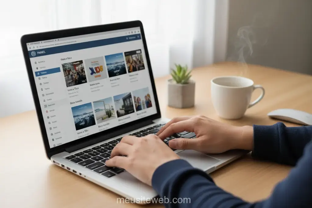 Tela de computador mostrando a importação de um tema no WordPress.