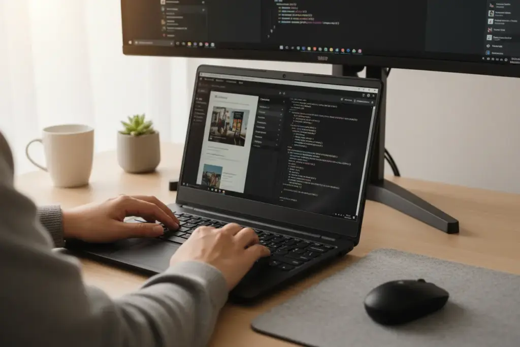 Descubra Como Tornar um Tema WordPress Acessível e Aumente sua Audiência! 2 Desenvolvedor otimizando código WordPress acessível