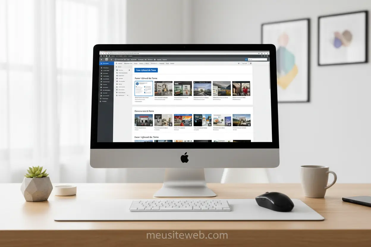 Painel WordPress Importação Interface do WordPress para upload de tema.