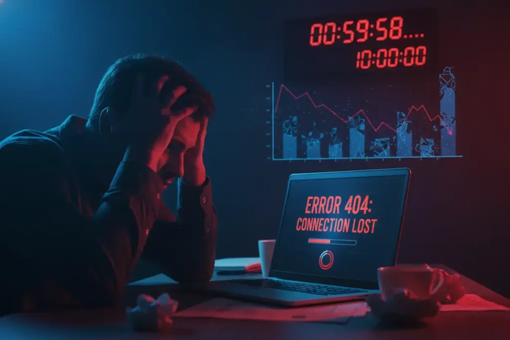 Pessoa frustrada com site lento e tempo de inatividade