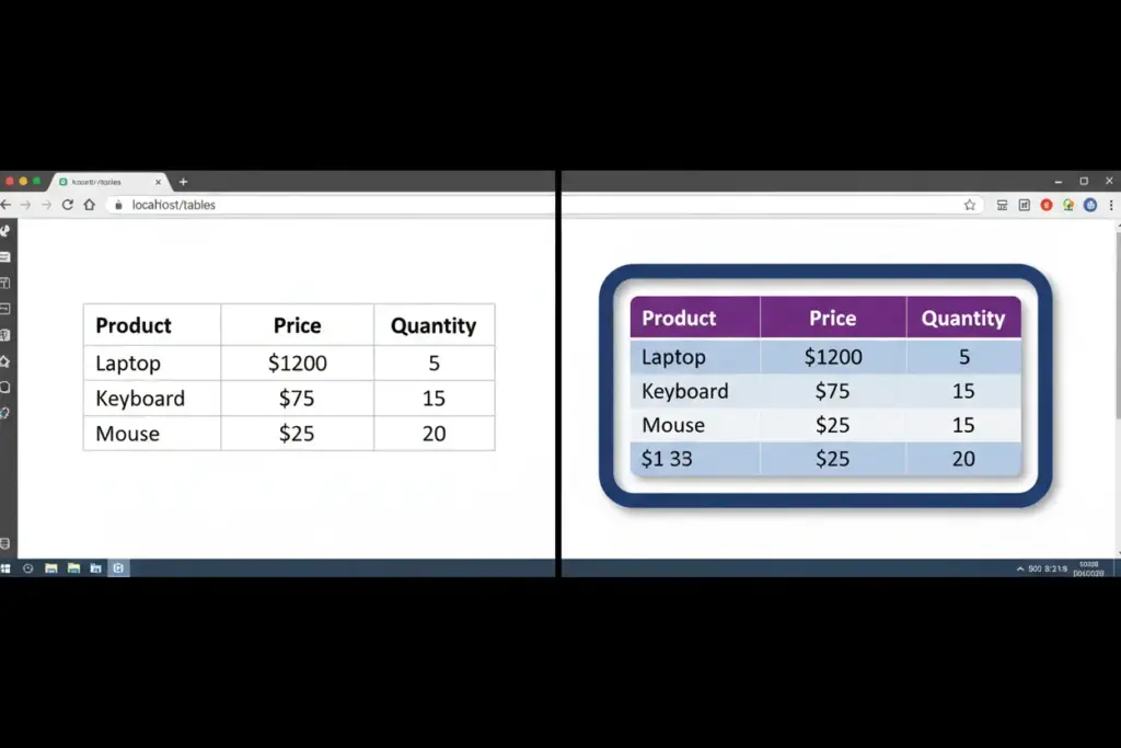 Tabela HTML com estilos CSS modernos e elegantes