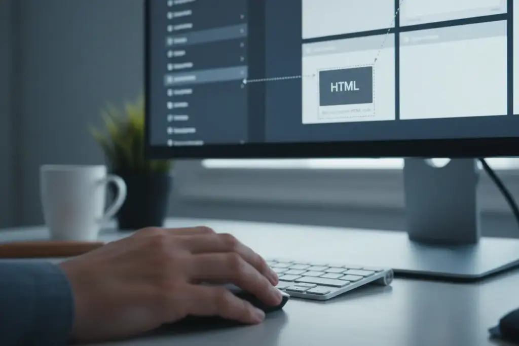 Inserção do widget HTML na interface Elementor