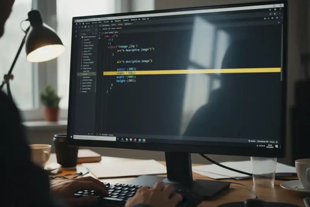 Infográfico detalhando atributos src e alt no HTML