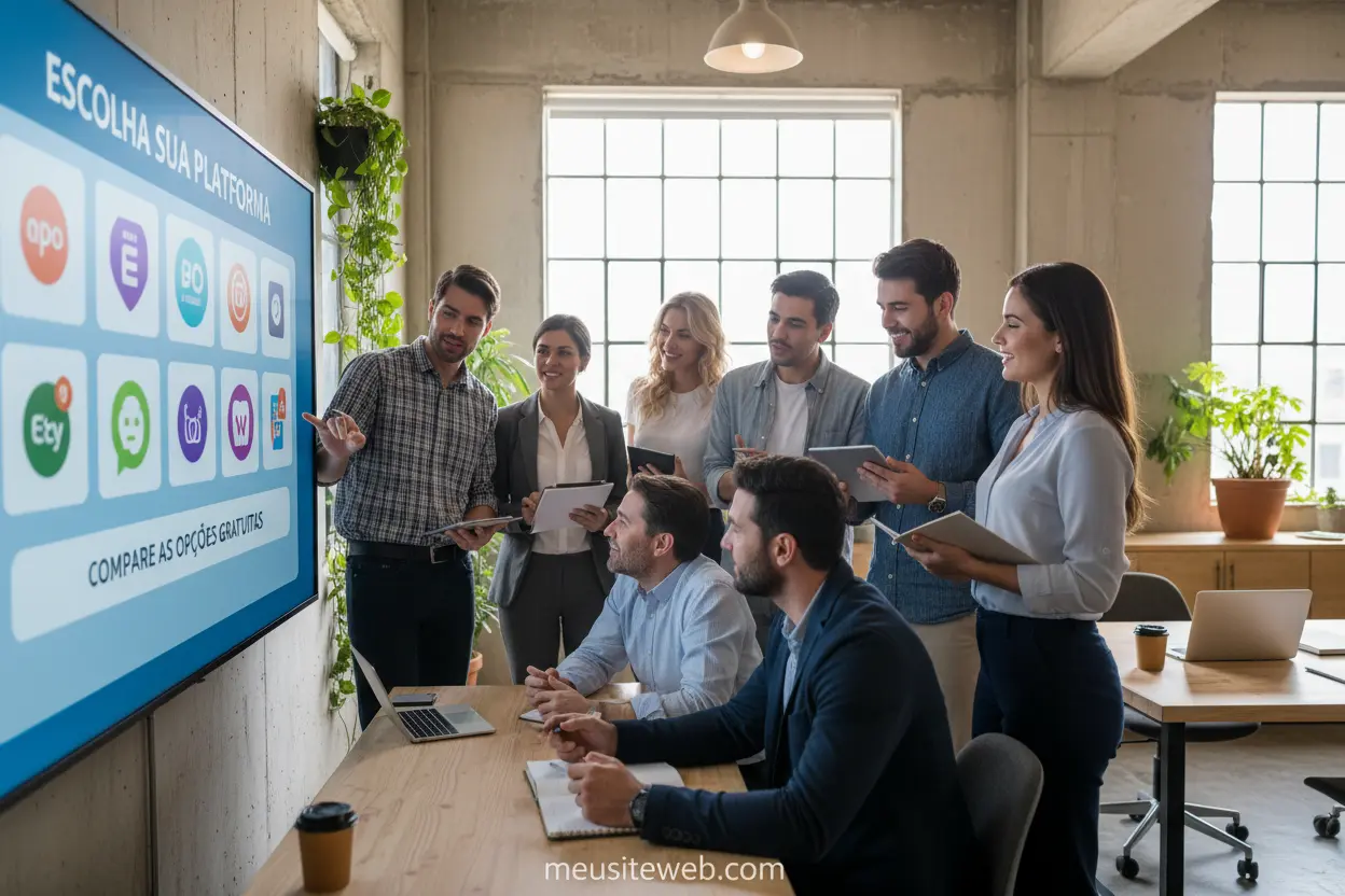 Pessoas analisando plataformas para loja virtual