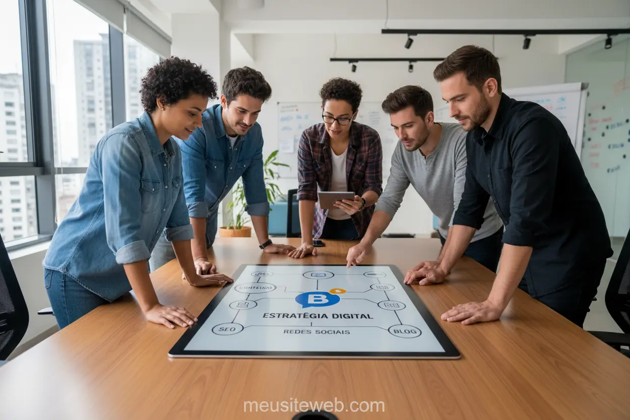 Equipe discutindo a importância do blog na estratégia digital