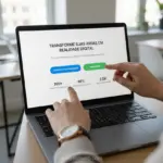 Tela de laptop exibindo uma landing page de alta conversão com formulário e CTA.