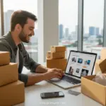 Empreendedor feliz com loja virtual