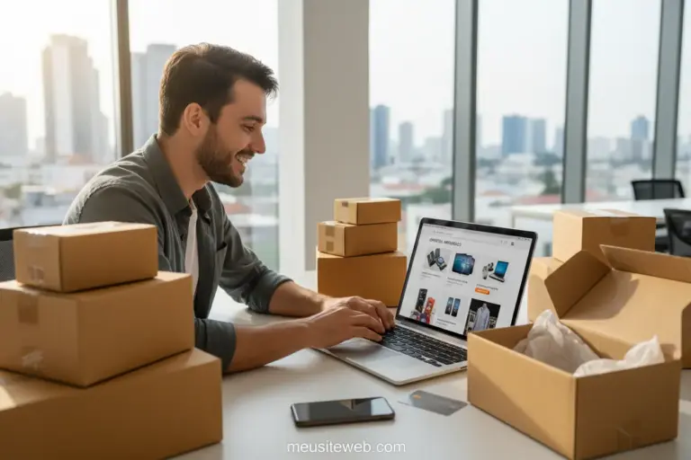 Empreendedor feliz com loja virtual