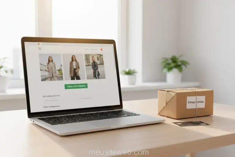 Interface de loja virtual em laptop com cartão de crédito