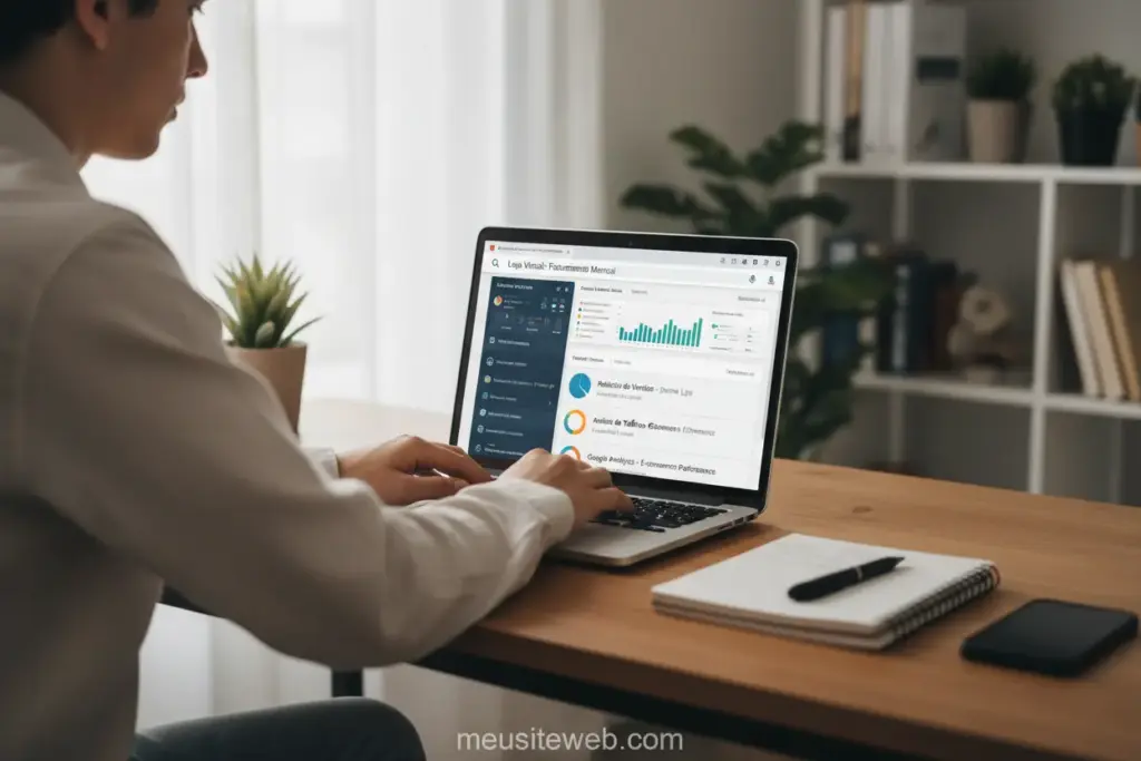 Painel de SEO mostrando loja virtual ganhando visibilidade no Google
