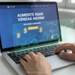 Home 20 Mãos digitando em laptop com gráficos de conversão para otimização de landing pages