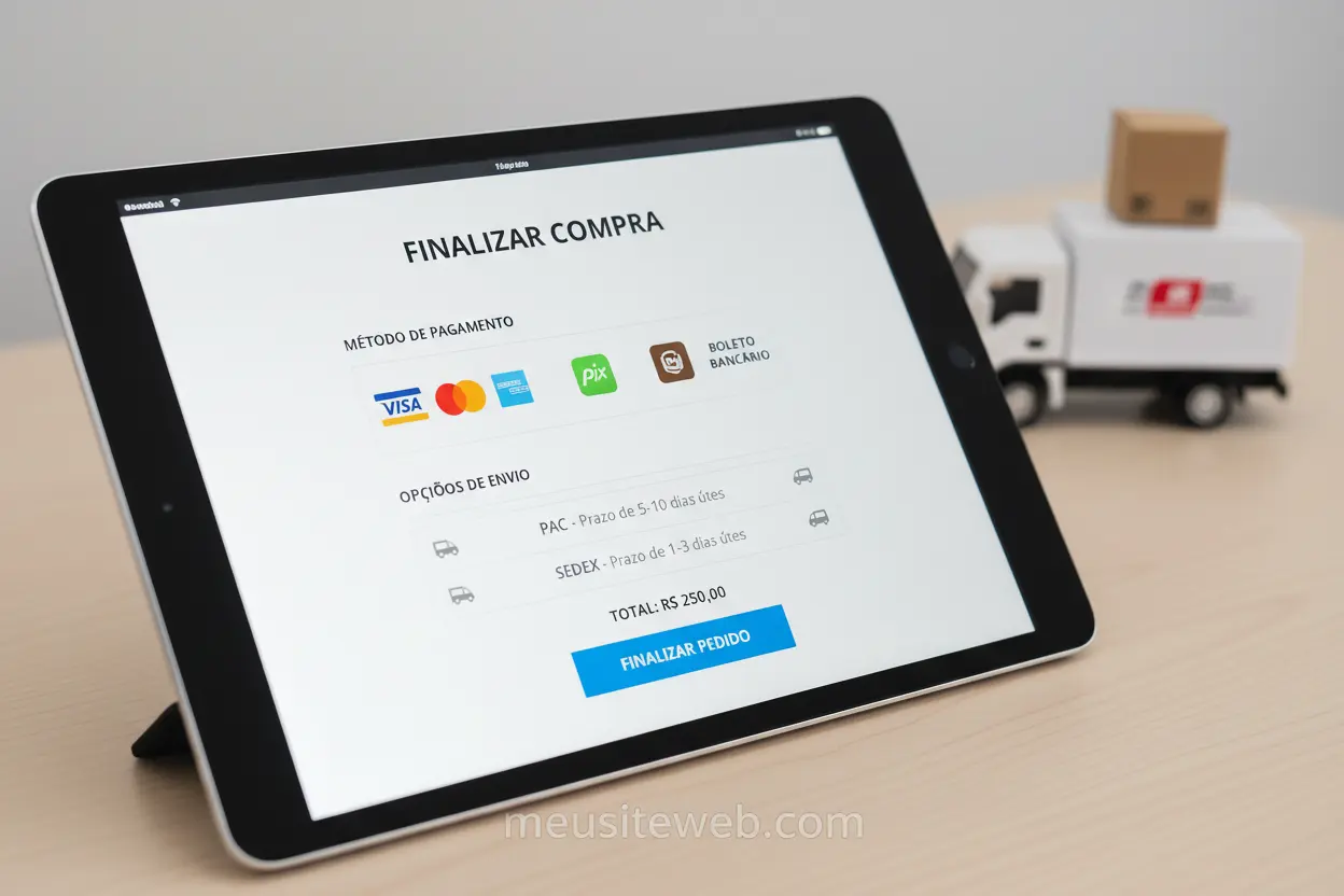 Opções de pagamento e envio em loja virtual
