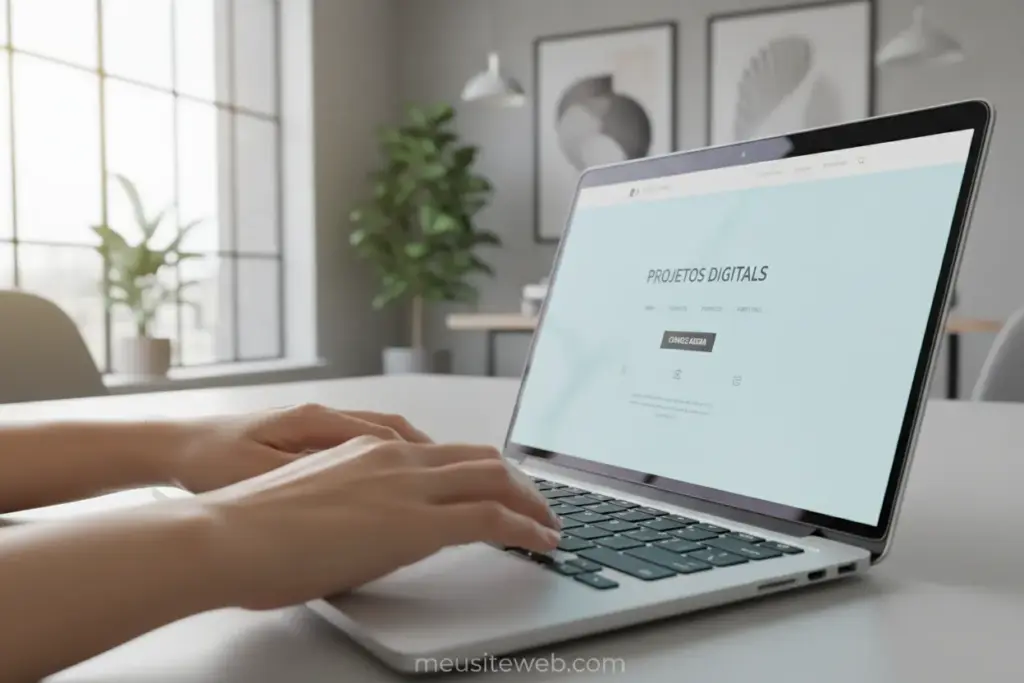 Mãos digitando para publicar landing page