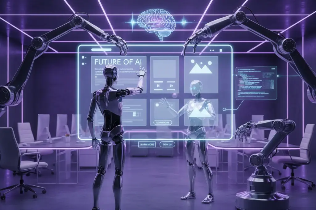 Robôs inteligentes otimizando design de landing page