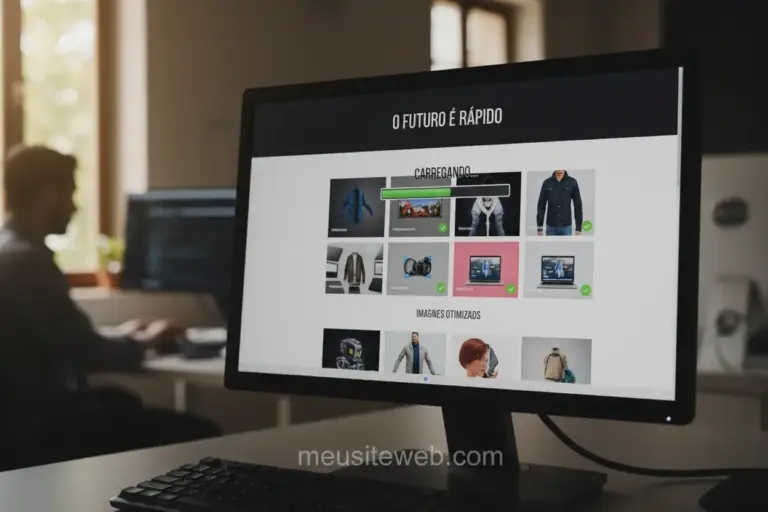 Tela de computador mostrando um site carregando rápido, simbolizando a otimização de imagens.