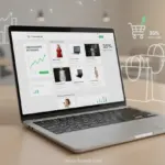 Laptop exibindo um layout de loja virtual moderno e otimizado.